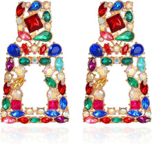 Load image into Gallery viewer, Rhinestone Rectangle Dangle Statement Earrings Trendy Crystal Geometric Drop Earrings hypoallergenic for Women
