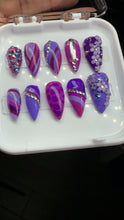 Load image into Gallery viewer, Set of purple and pink nail art designs 

