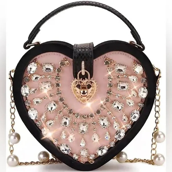 Heart Shape Party Clutch Bag Corduroy Shouder Bag Evening Bag Purse and Handbag