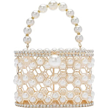 Load image into Gallery viewer, Pearl Top-Handle Women Metal Bucket Bag Crystal Evening Purses and Clutches Formal Wedding Handbags

