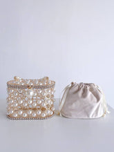 Load image into Gallery viewer, Pearl Top-Handle Women Metal Bucket Bag Crystal Evening Purses and Clutches Formal Wedding Handbags
