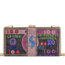 Load image into Gallery viewer, Dollar Dolla Bill Money Clutch Rhinestone Purse 10000 Dollars Stack of Cash Evening Handbags Shoulder Wedding Dinner
