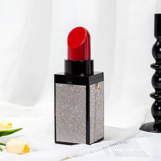 Lip Me Out LipStick Clutch Women Shiny Crystal Lipstick Box Evening Clutch Bag Luxury Chic Rhinestone Panelled Wedding Purses And Handbags With Mirror
