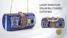 Load image into Gallery viewer, Women&#39;s Luxury Rhinestone Dollar Bill Cylinder Clutch Bag Roll Money Purse, Diamond Money Clutch Purse Bling Cash Mini Shoulder Handbag for Wedding, Evening Party

