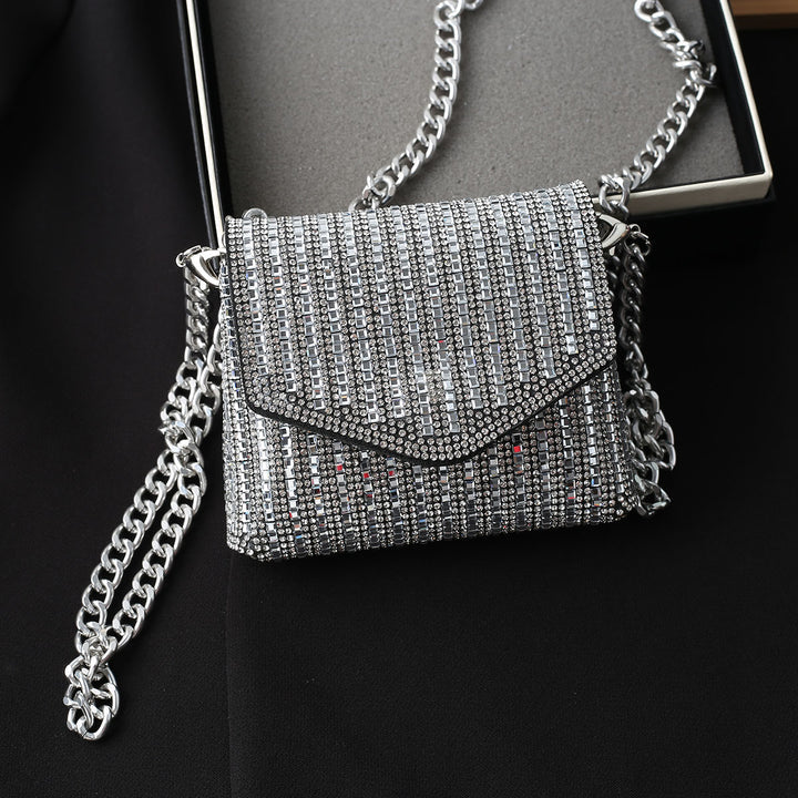 Mini Rhinestone Decor Flap Square Bag,