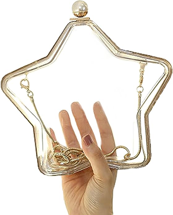 Women's Clear Acrylic Purse Star Shape Evening Bag Transparent Handbag Clutch with Chain Strap Crossbody Shoulder Bag
