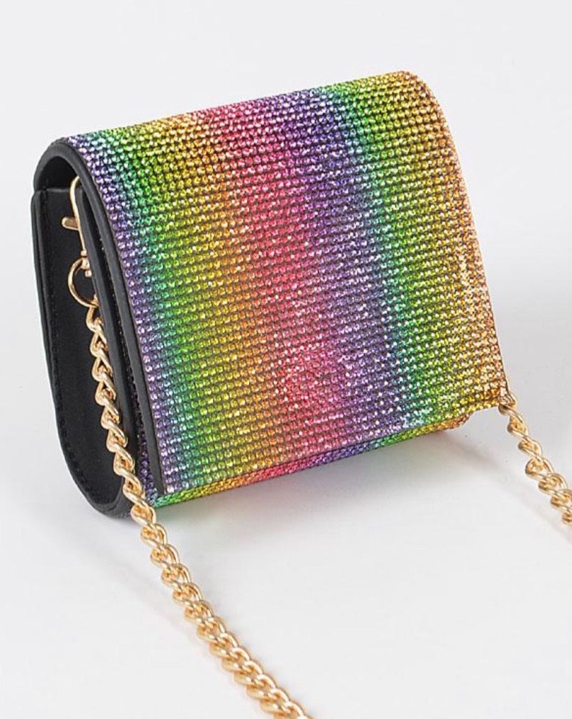 Sha Mini Rhinestone Decor Flap Square Bag