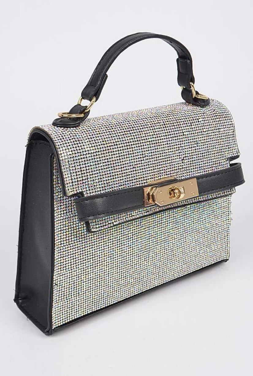 Subduction Glitter Rhinestone Top Handle Bag, Fashion Crystal Crossbody Evening Bag, Sparkling Cocktail Party Club Bling Clutch Purse for Women