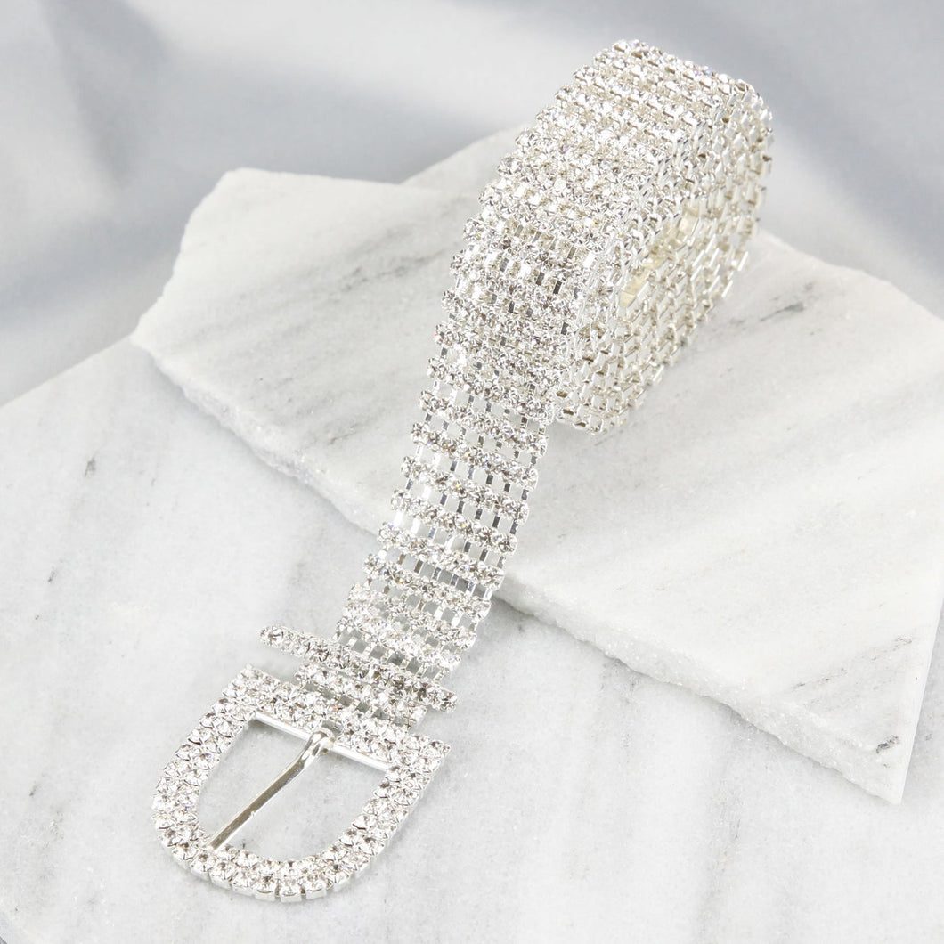 Chloe Crystal Rhinestone Chain Belt - Silver
