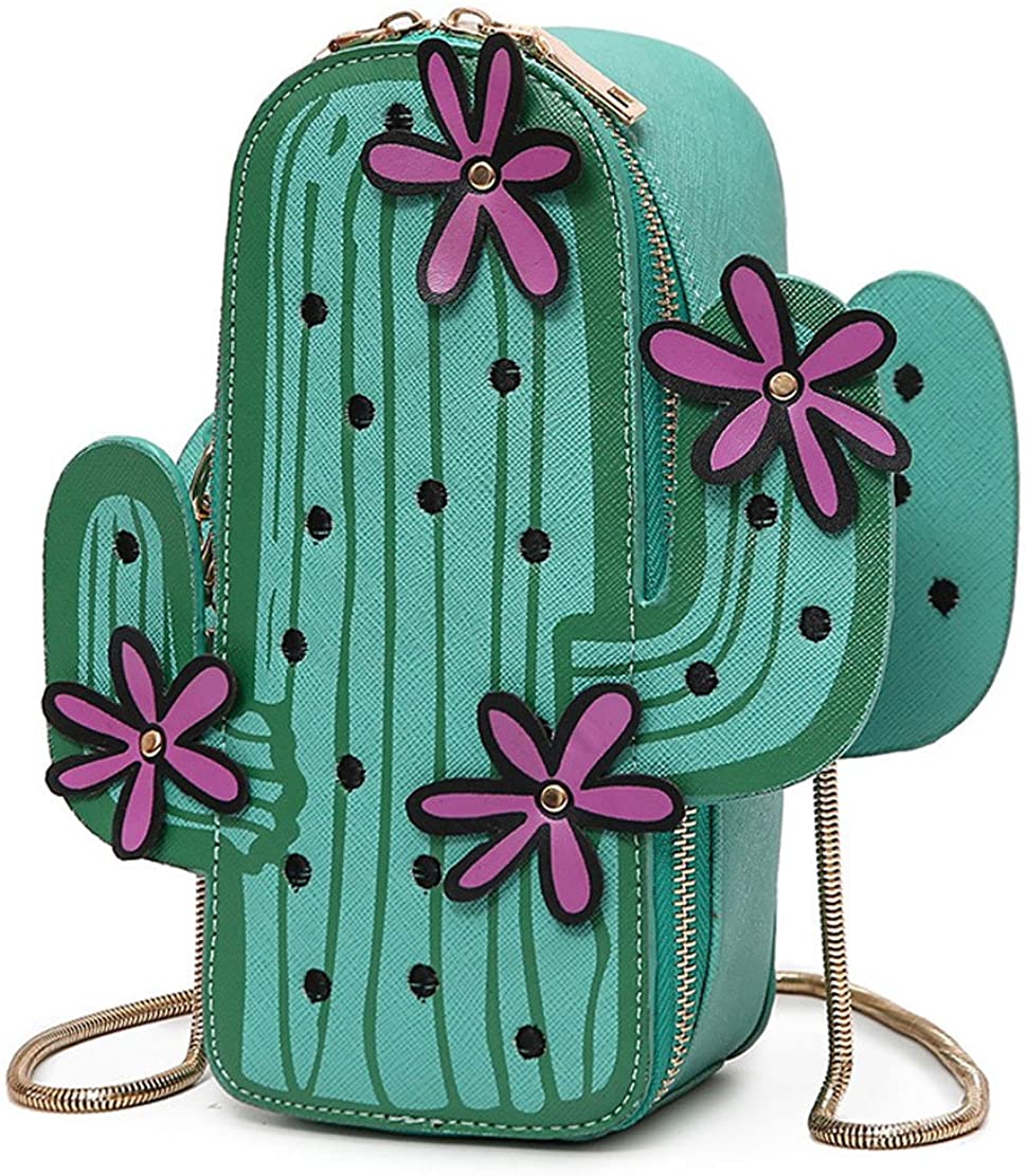Cactus Shape PU Leather Mini Cross Body Bag Cute Purses Shoulder Chain Bag